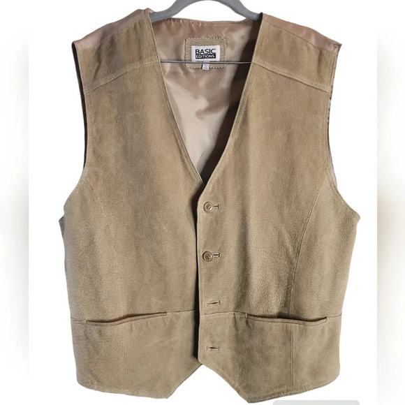 Vintage Basic Editions Suede Vest Tan Western Boho Festival Sz L 90s Cottagecore - Picture 1 of 10